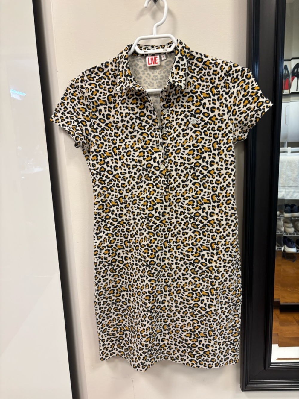 Lacoste Leopard Print Polo Dress in White, Black and Yellow